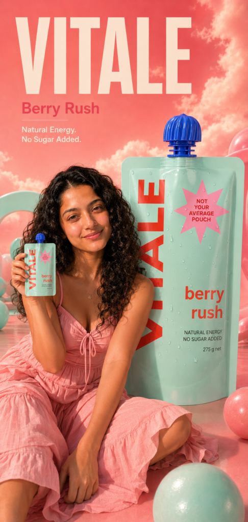 AI-generated influencer holding a product in a bold editorial-style campaign shot, showcasing polished AI UGC ad creative